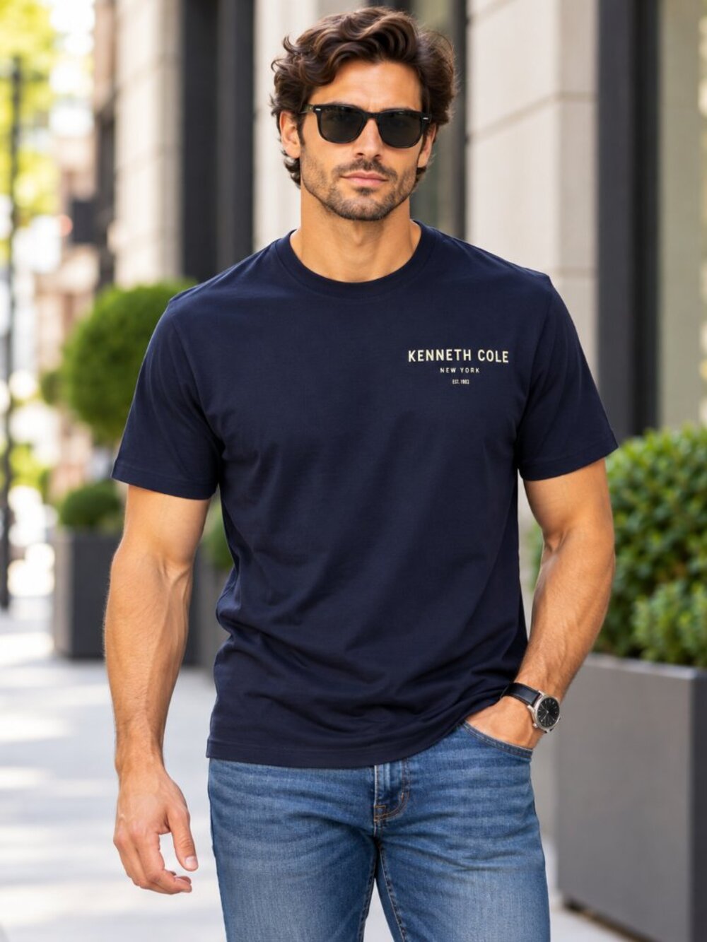 Kenneth Cole Men’s Navy Logo Crew Neck Cotton T-Shirt Size M NWT